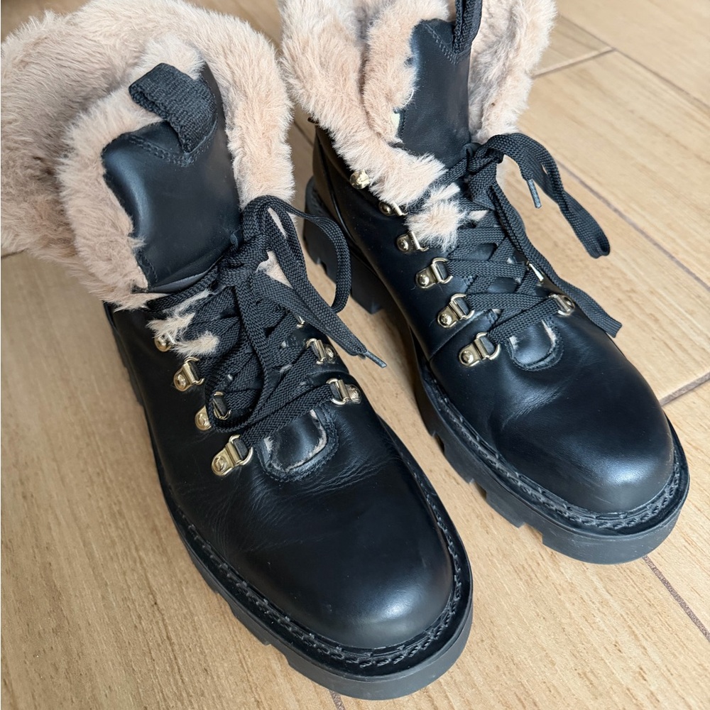 Zara Black Leather Fur Lined Boots